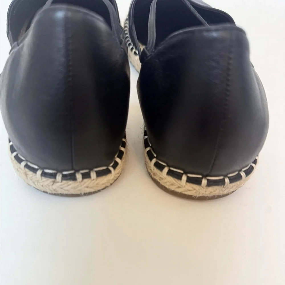 Eileen Fisher Lee Washed Leather Espadrille Shoes in Black Size 9.5